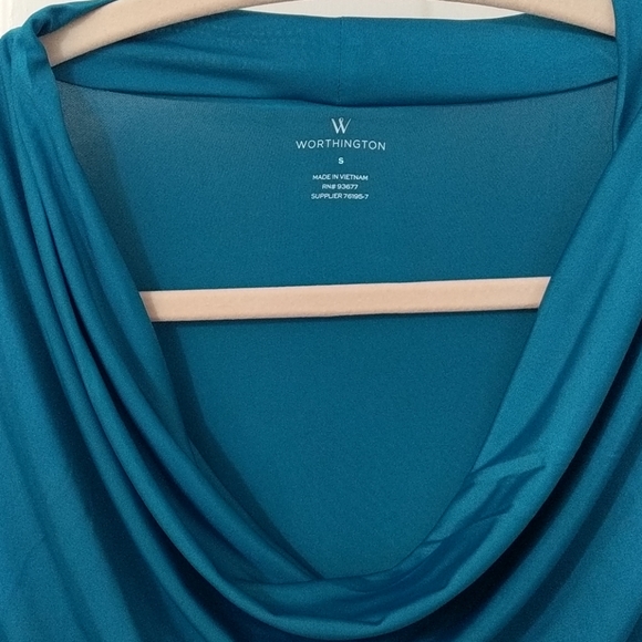 Teal Blue Cowl neck Blouse - Picture 3 of 4